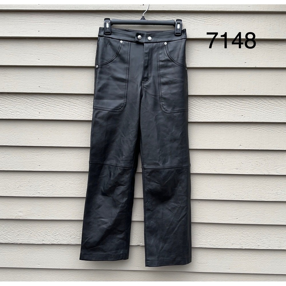 Blank NYC Baxter Faux Leather Pants Womens 25 Black Straight Leg Vegan Leather